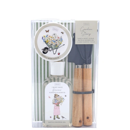 JENAM LIFE IN THE GARDEN - GARDEN STORY - 80G HANS & BODY SCRUB , 140ML BATH & SHOWER GEL & MINI GARDEN TOOLS