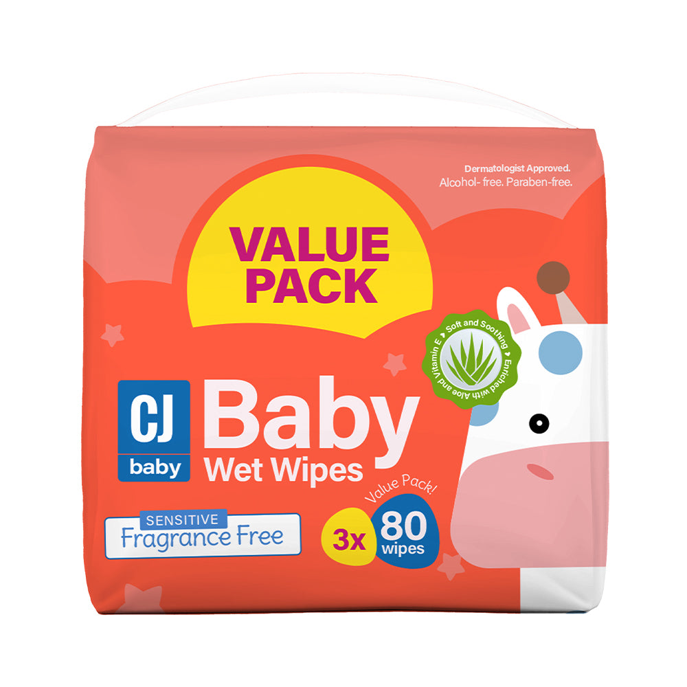 CJ UNSCENTED BABY WIPES 80 X 3