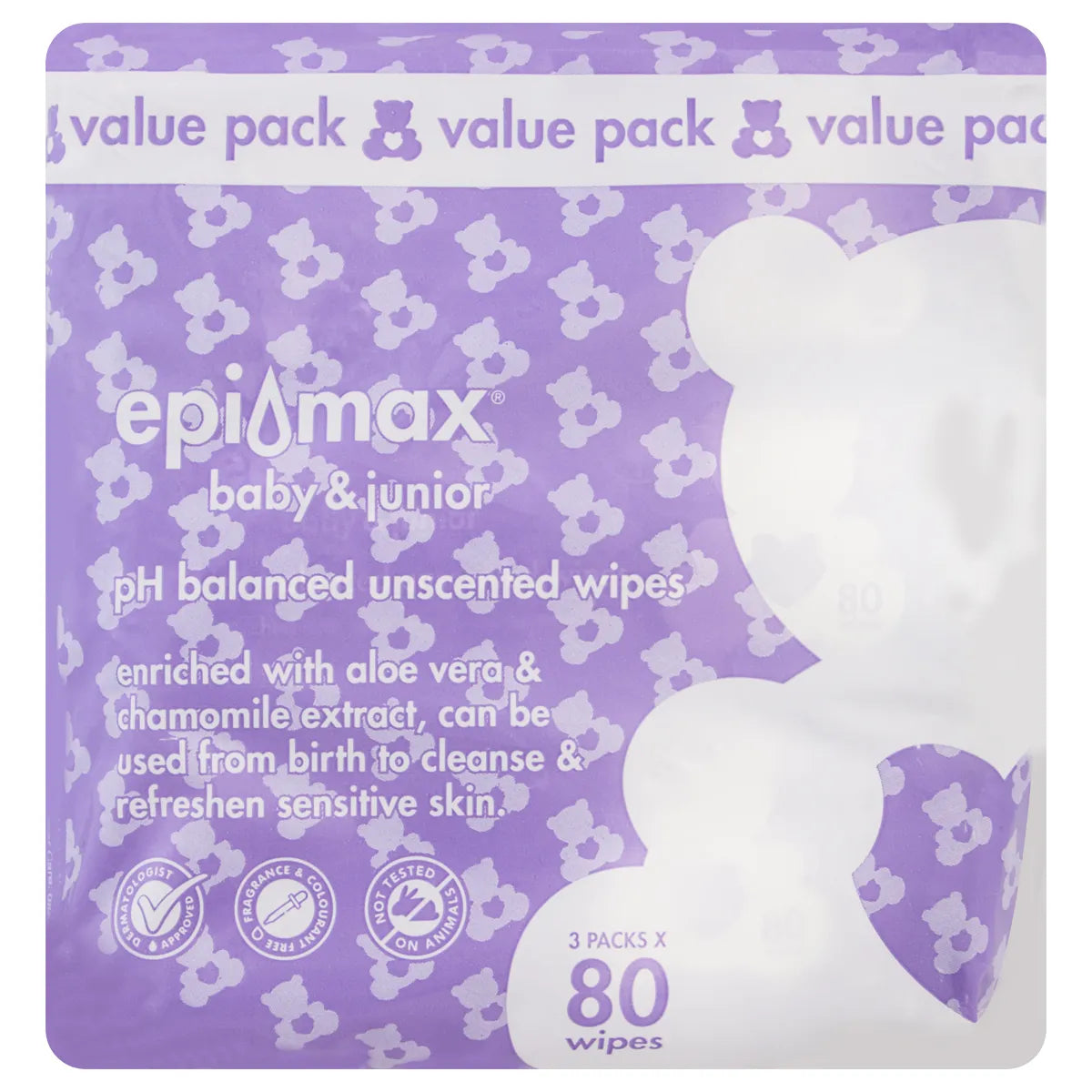 EPI-MAX UNSCENTED WIPES 80 X 3