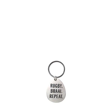 JENAM HALF TIME KEYRING. RUGBY, BRAAI, REPEAT