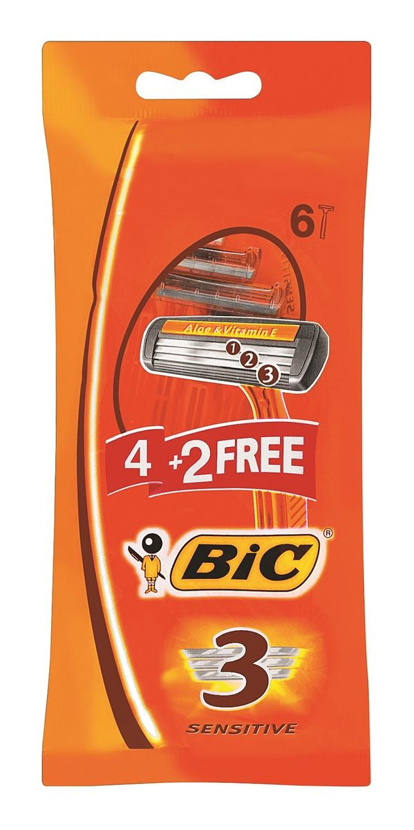 BIC DISPOSABLE TRIPLE BLADE RAZOR SENSITIVE 6