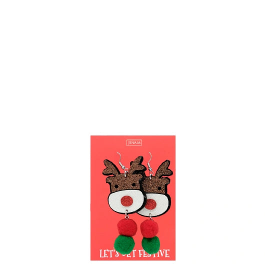 JENAM CHRISTMAS EARINGS- REINDERR WITH POM POMS