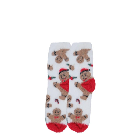 JENAM - CHRISTMAS GINGERBREAD MAN FLUFFY SOCKS ( ONE SIZE FITS MOST)