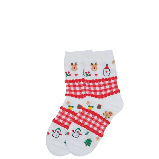 JENAM CHRISTMAS - WHITE & GINGHAM SOCKS ( ONE SIZE FITS MOST)