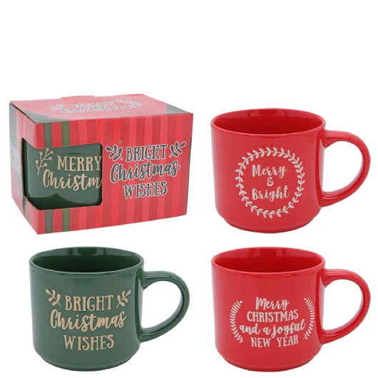 JENAM CHRISTMAS - MUGS MERRY & BRIGHT ( ASSORTED) 500ML