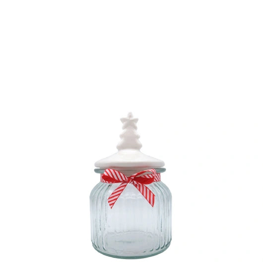 JENAM CHRISTMAS GLASS JAR (CERAMIC TREE LID) 650ML